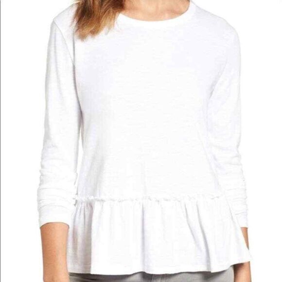 Caslon | Peplum Hem 3/4 Sleeve Blouse - size Large in White - Picture 1 of 11